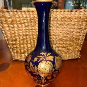 Royal Porzellan Bavaria KPM Blue and Gold Floral Decorative Vase - Home Accents